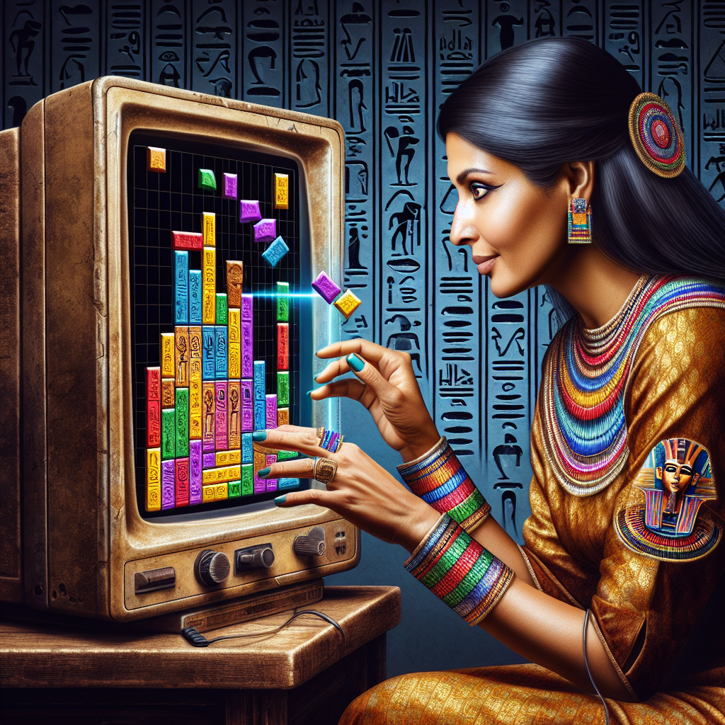 Žaidėjas mėgaujasi Egiptietiško Tetris žaidimo